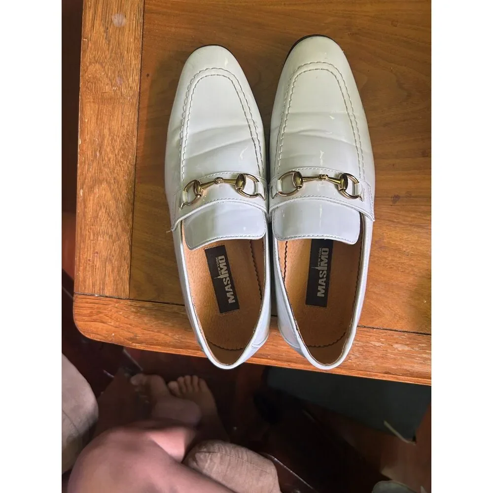 Masimo Men's White Glossy Loafers